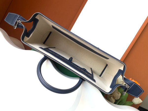 PORTA DOCUMENTI CISALPIN 39 IN TELA GOYARDINE BLU NAVY E PELLE DI VITELLO