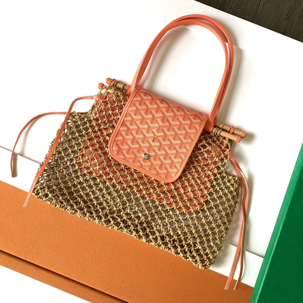 BORSA ALIGRE 40 IN RAFIA INTRECCIATA ROSSA E ARANCIONE E PELLE DI VITELLO