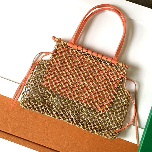 BORSA ALIGRE 40 IN RAFIA INTRECCIATA ROSSA E ARANCIONE E PELLE DI VITELLO