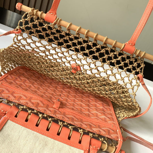 BORSA ALIGRE 40 IN RAFIA INTRECCIATA ROSSA E ARANCIONE E PELLE DI VITELLO