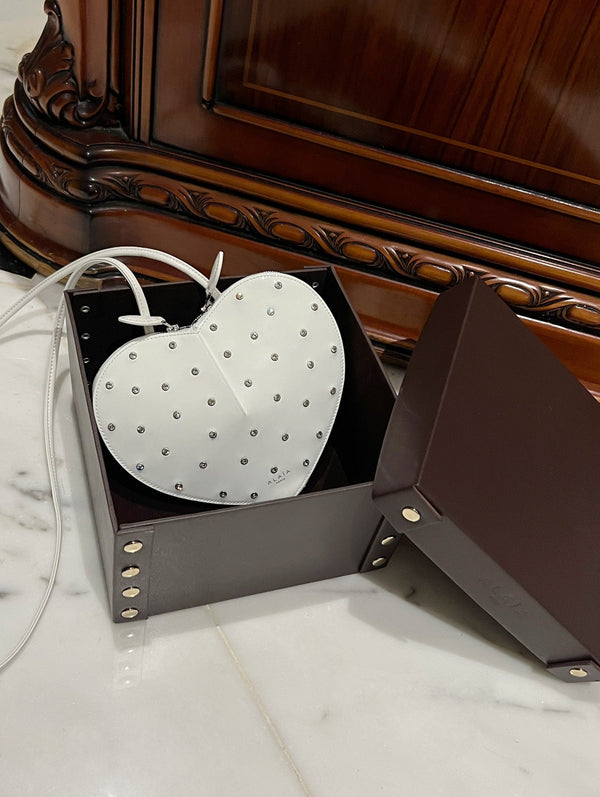 LE COEUR BAG 21 IN WHITE PATENT CALFSKIN ATTACHED STRASS