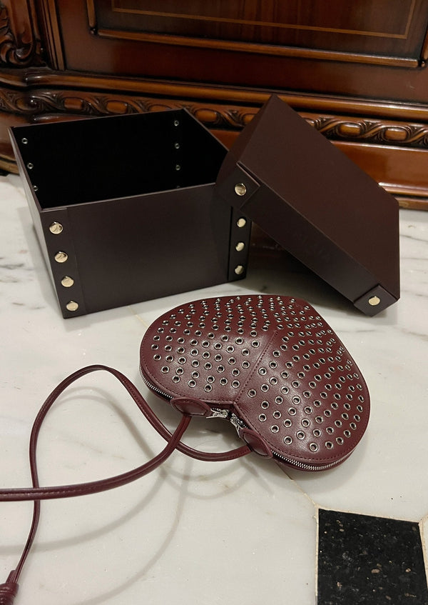 LE COEUR BAG 21 IN BURGUNDY RED STUDDED CALFSKIN