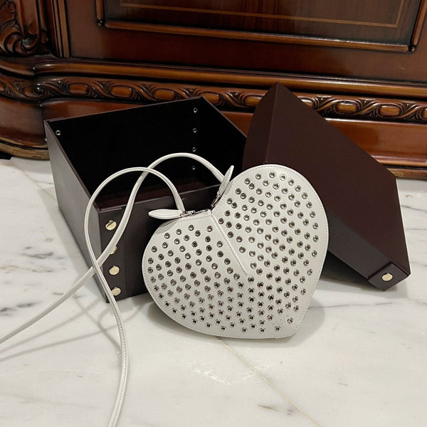 LE COEUR BAG 21 IN WHITE STUDDED CALFSKIN