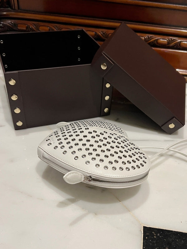 LE COEUR BAG 21 IN WHITE STUDDED CALFSKIN