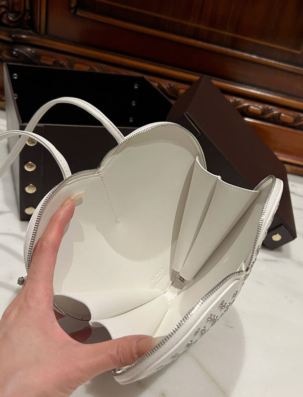 LE COEUR BAG 21 IN WHITE STUDDED CALFSKIN