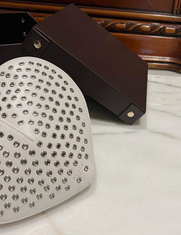 LE COEUR BAG 21 IN WHITE STUDDED CALFSKIN