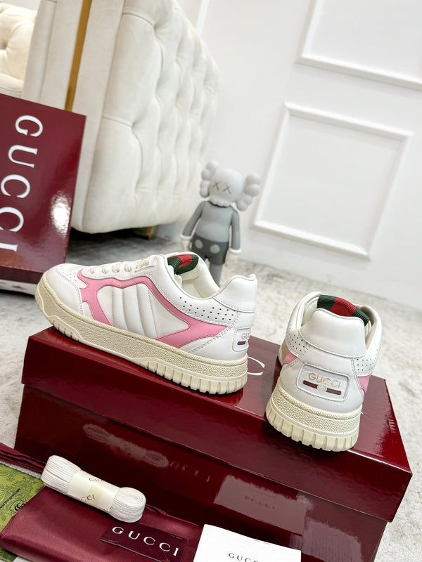 Sneaker GG Re-Web da uomo in pelle di vitello bianca e rosa 534246
