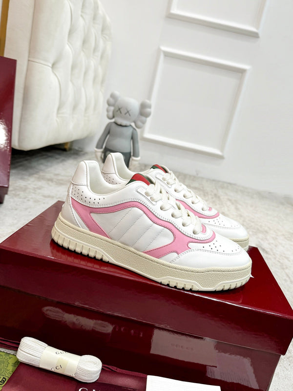 Sneaker GG Re-Web da uomo in pelle di vitello bianca e rosa 534246