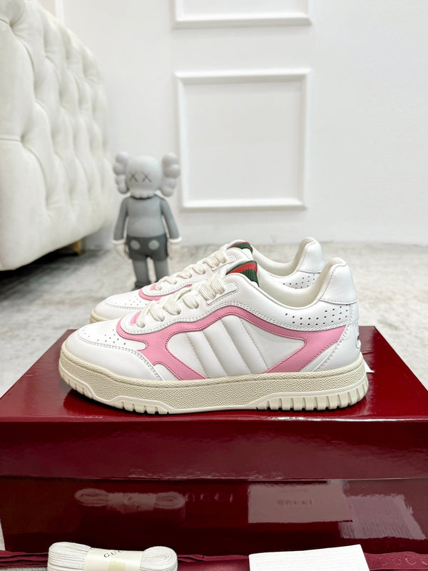 Sneaker GG Re-Web da uomo in pelle di vitello bianca e rosa 534246