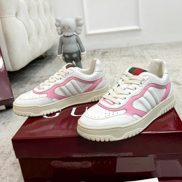 Sneaker GG Re-Web da uomo in pelle di vitello bianca e rosa 534246
