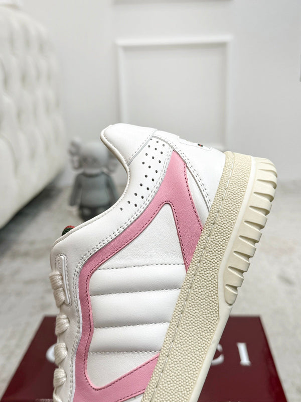 Sneaker GG Re-Web da uomo in pelle di vitello bianca e rosa 534246
