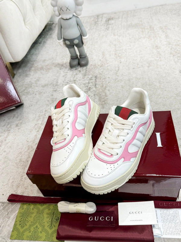 Sneaker GG Re-Web da uomo in pelle di vitello bianca e rosa 534246