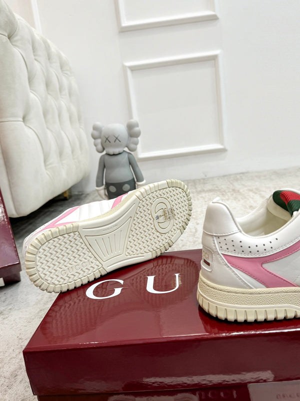 Sneaker GG Re-Web da uomo in pelle di vitello bianca e rosa 534246