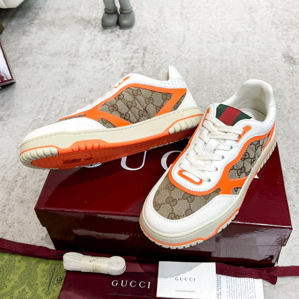 Sneaker GG Re-Web da uomo in tela marrone arancione 534250