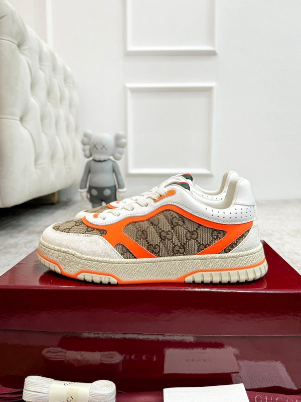 Sneaker GG Re-Web da uomo in tela marrone arancione 534250
