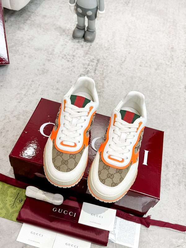 Sneaker GG Re-Web da uomo in tela marrone arancione 534250
