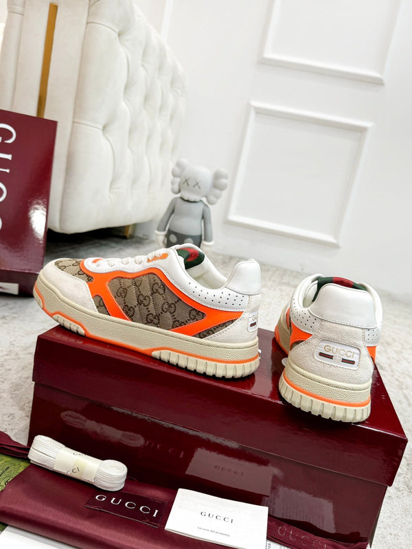 Sneaker GG Re-Web da uomo in tela marrone arancione 534250