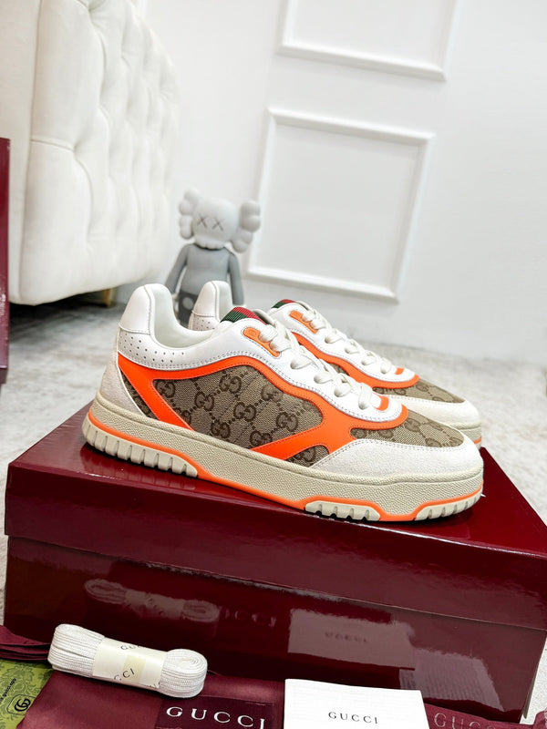 Sneaker GG Re-Web da uomo in tela marrone arancione 534250