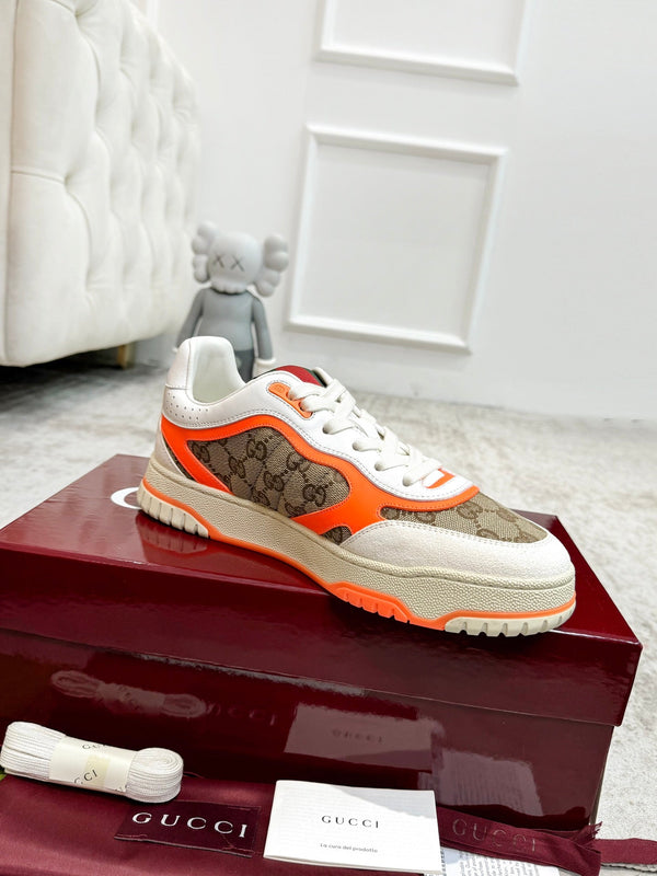 Sneaker GG Re-Web da uomo in tela marrone arancione 534250