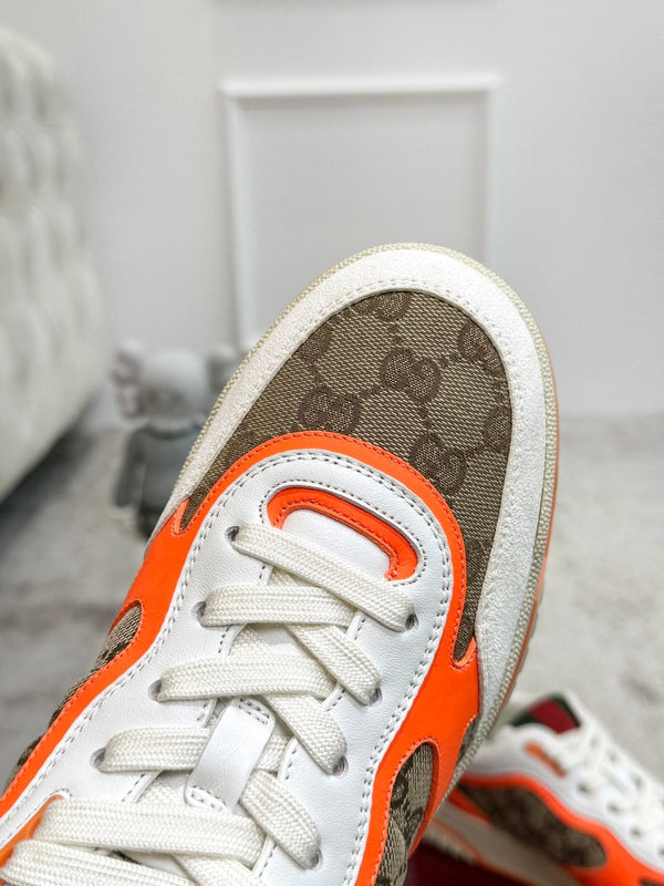 Sneaker GG Re-Web da uomo in tela marrone arancione 534250