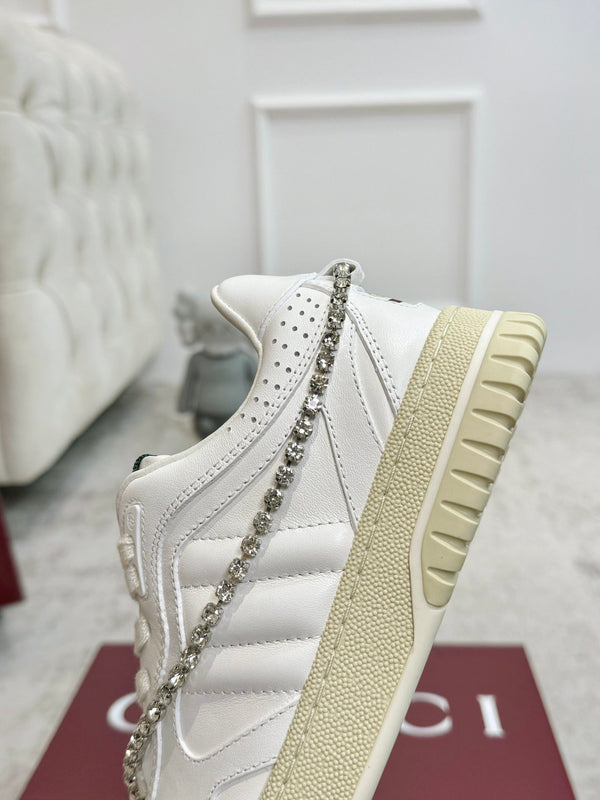 Sneaker GG Re-Web da uomo in pelle di vitello bianca 534252