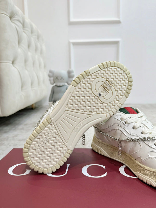 Sneaker GG Re-Web da uomo in pelle di vitello bianca 534252