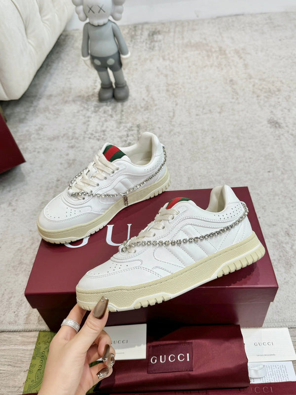 Sneaker GG Re-Web da uomo in pelle di vitello bianca 534252