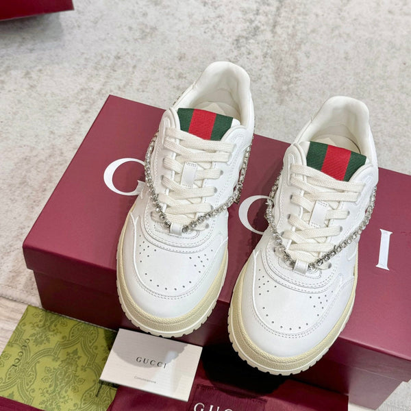 Sneaker GG Re-Web da uomo in pelle di vitello bianca 534252