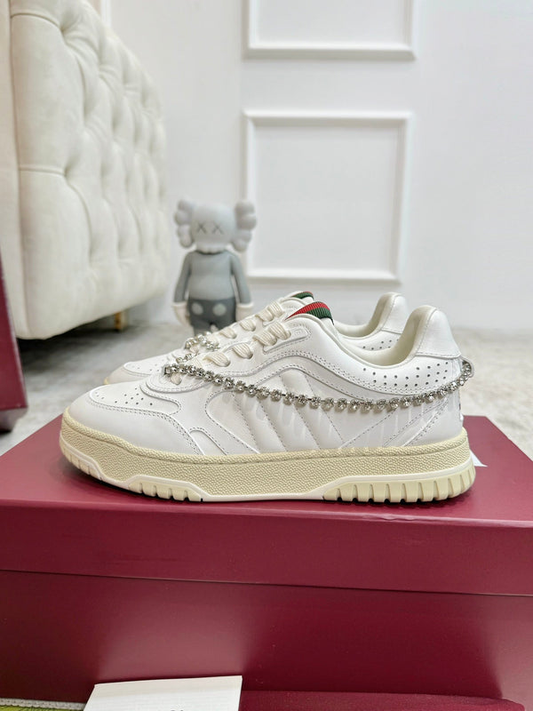 Sneaker GG Re-Web da uomo in pelle di vitello bianca 534252