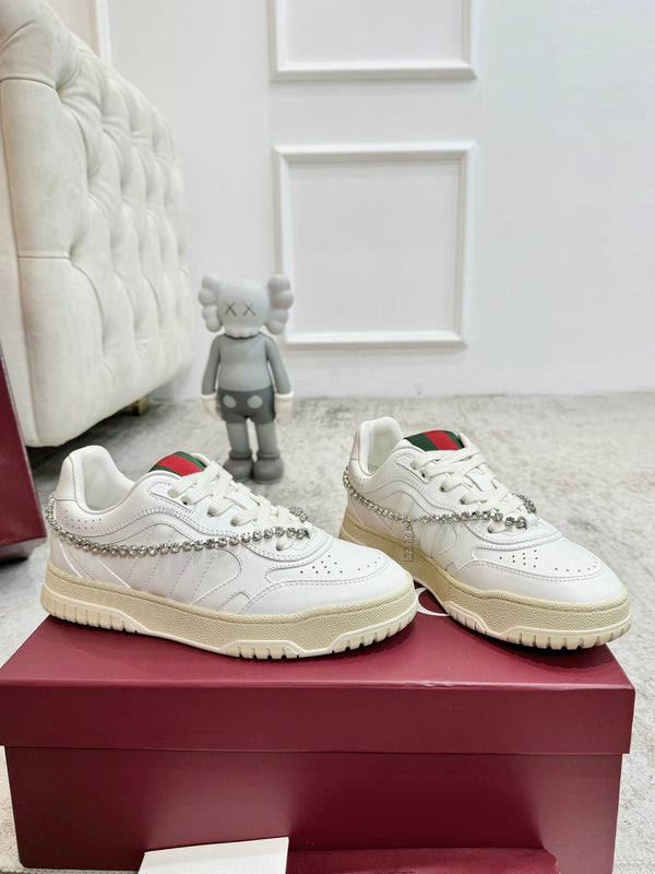 Sneaker GG Re-Web da uomo in pelle di vitello bianca 534252