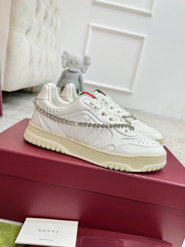 Sneaker GG Re-Web da uomo in pelle di vitello bianca 534252