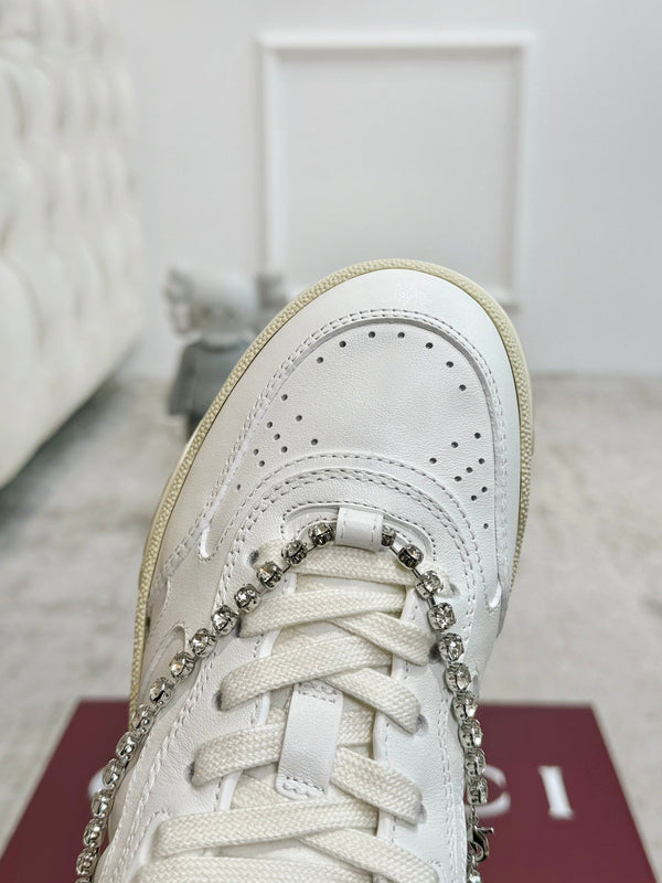 Sneaker GG Re-Web da uomo in pelle di vitello bianca 534252