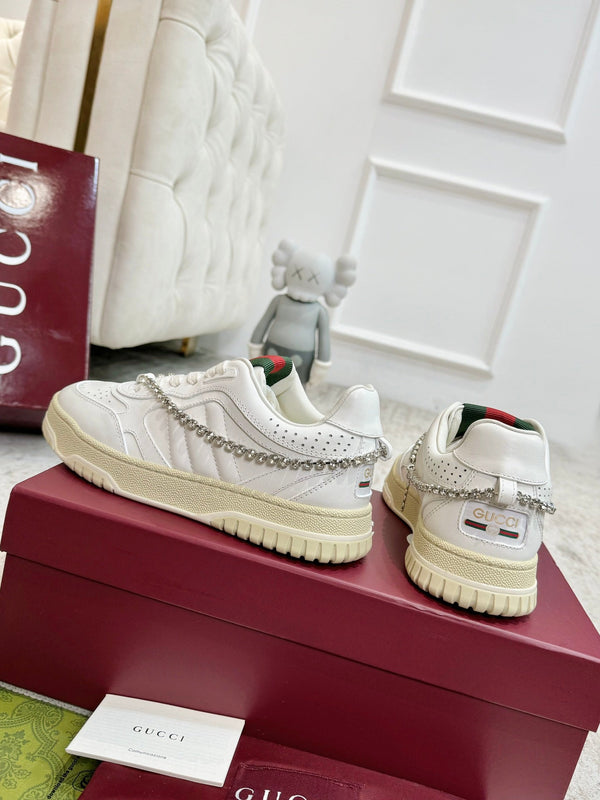 Sneaker GG Re-Web da uomo in pelle di vitello bianca 534252