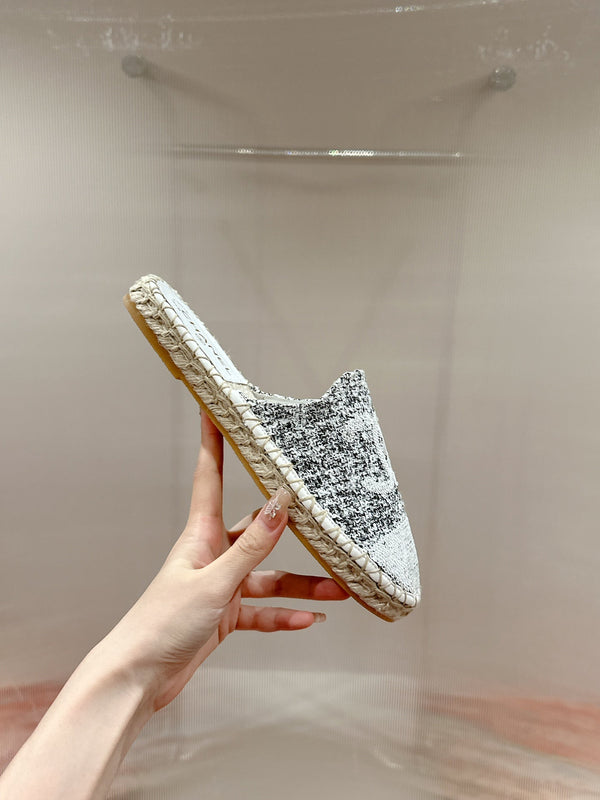 cc espadrilles mule grey fabric white sequin