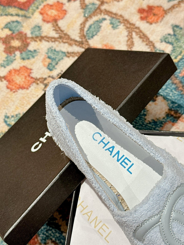 cc espadrillas blu nuvola tessuto pile pelle di vitello