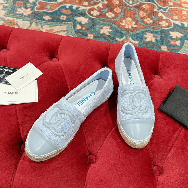 cc espadrillas blu nuvola tessuto pile pelle di vitello