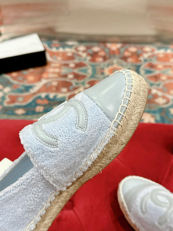 cc espadrillas blu nuvola tessuto pile pelle di vitello
