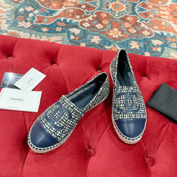 espadrillas cc blu scuro in tessuto misto pelle di vitello