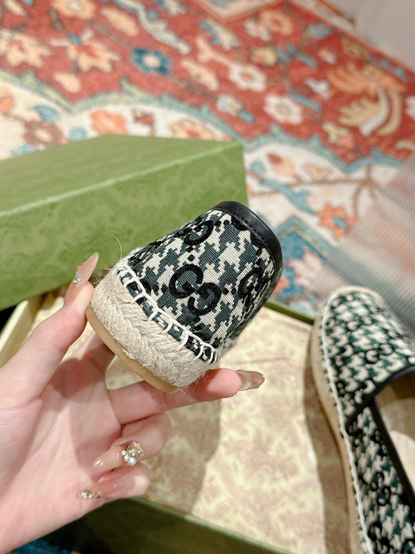 MOCASSINO ESPADRILLA GG NERO E TELA BASILICO