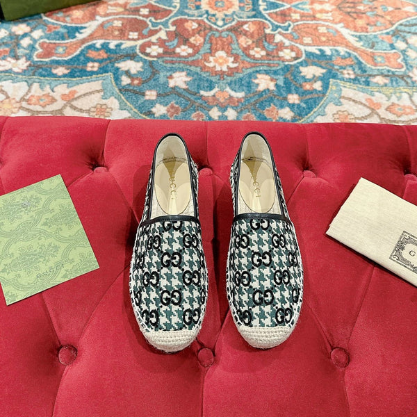 MOCASSINO ESPADRILLA GG NERO E TELA BASILICO