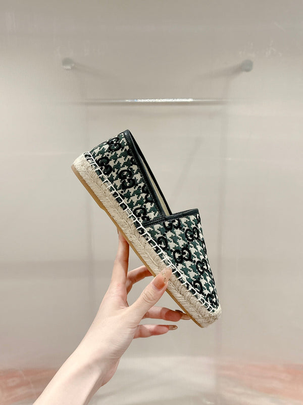 MOCASSINO ESPADRILLA GG NERO E TELA BASILICO