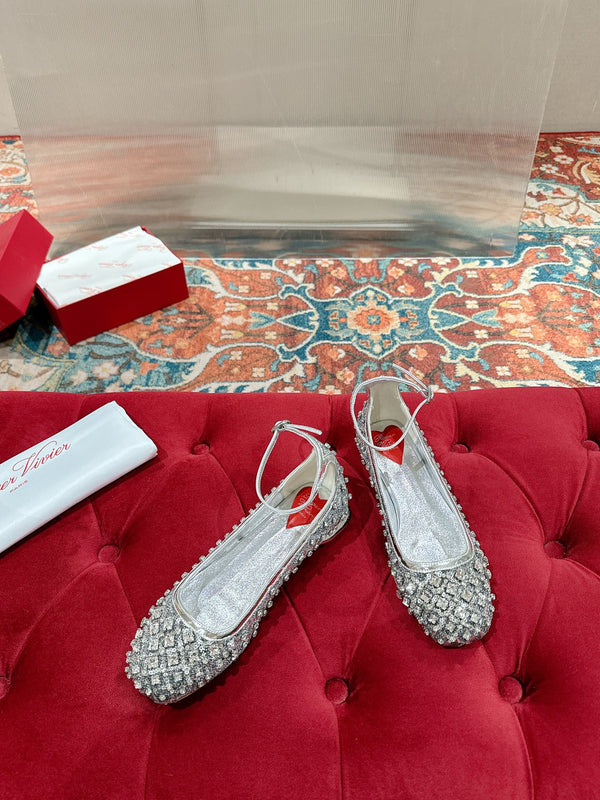 Viv 25 Mary Jane Flats Silver Fabric Rhinestone 247124