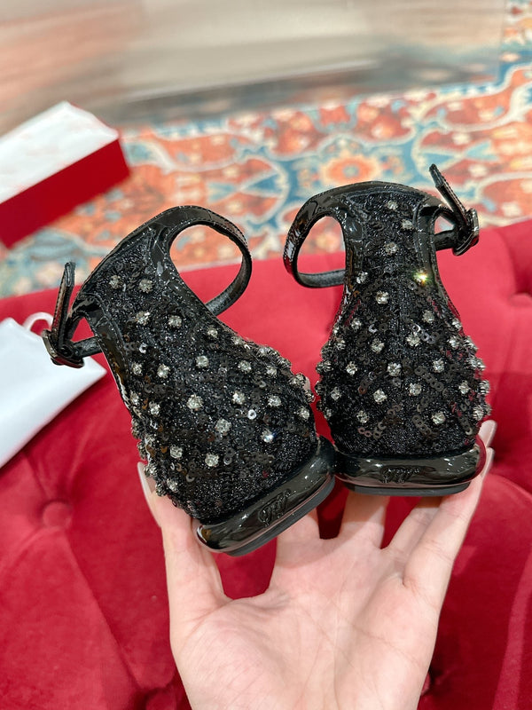 Viv 25 Mary Jane Flats Tessuto Nero Strass 247125