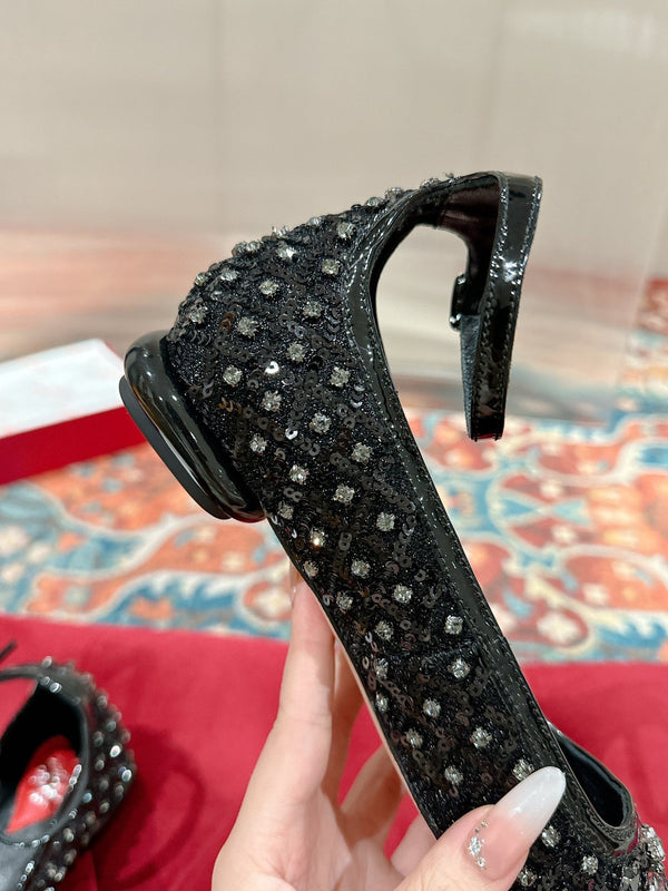 Viv 25 Mary Jane Flats Tessuto Nero Strass 247125