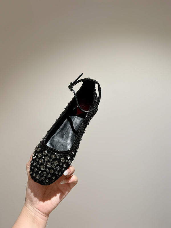 Viv 25 Mary Jane Flats Tessuto Nero Strass 247125
