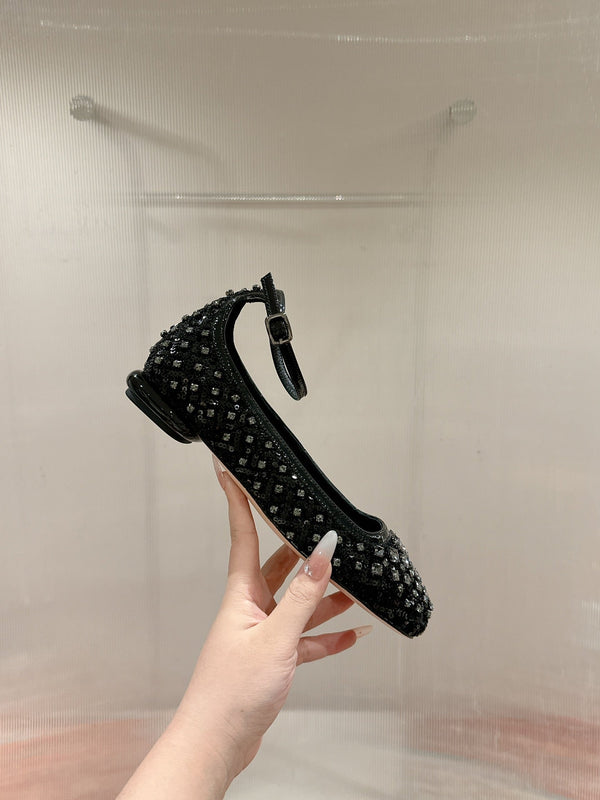 Viv 25 Mary Jane Flats Tessuto Nero Strass 247125