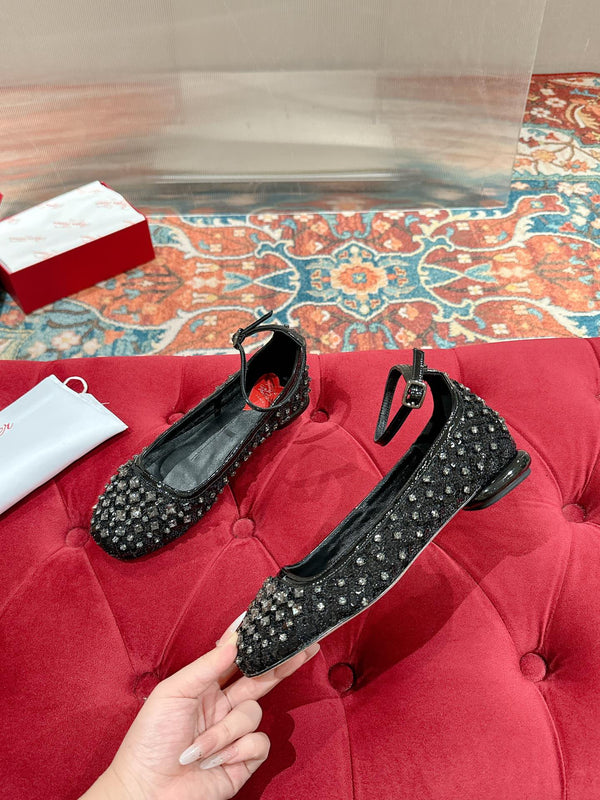 Viv 25 Mary Jane Flats Tessuto Nero Strass 247125