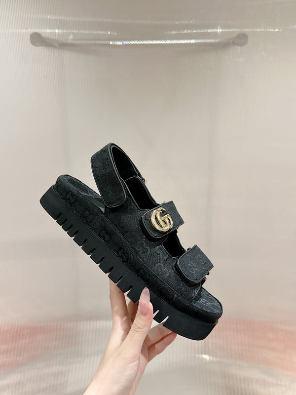 GG 26s Double G Sandals Black Canvas 929385