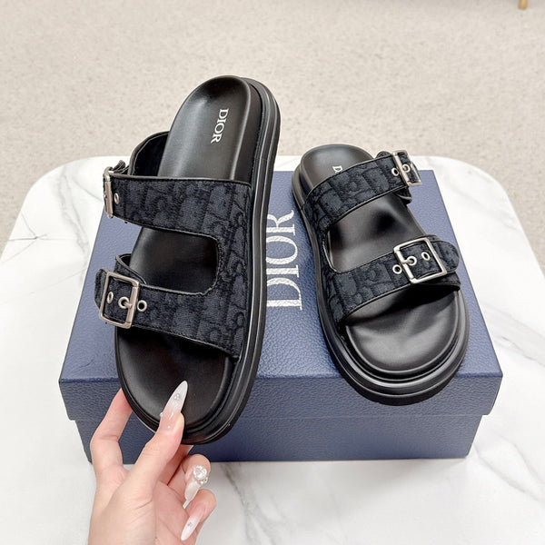 CD Aqua Sandals with Straps Blue Black Oblique Jacquard Frabic 476660