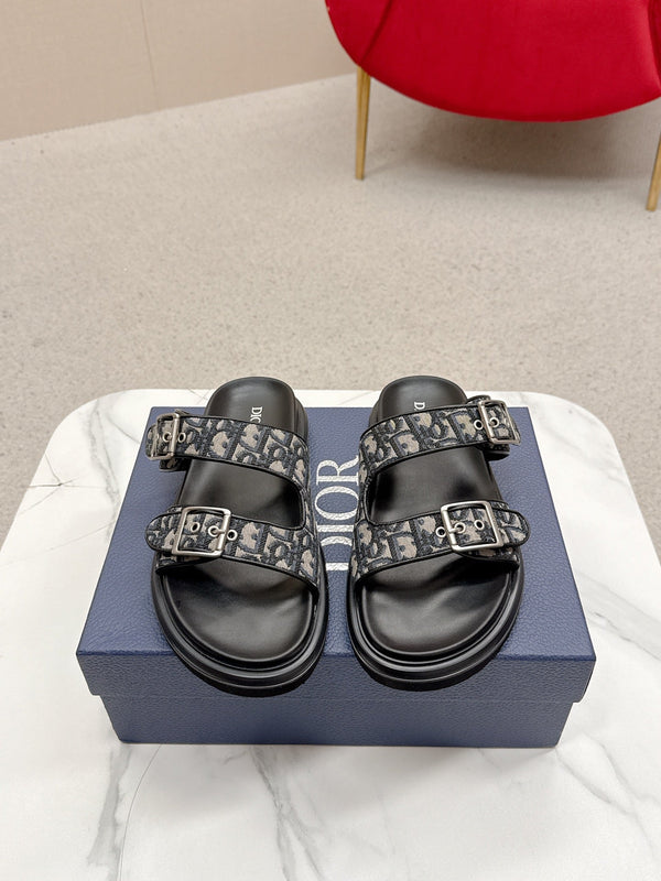 CD Aqua Sandals with Straps Beige Black Oblique Jacquard Frabic 476661
